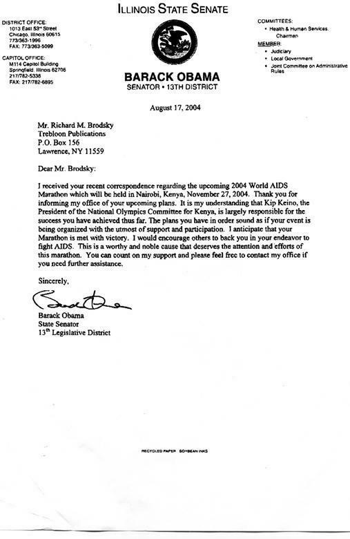 2004 Letter of Support From Barack Obama